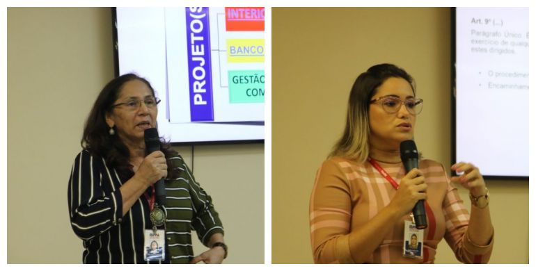 Servidoras Lídia e Camila explicam o trabalho do Núcleo Servidoras Lídia e Camila explicam o trabalho do Núcleo