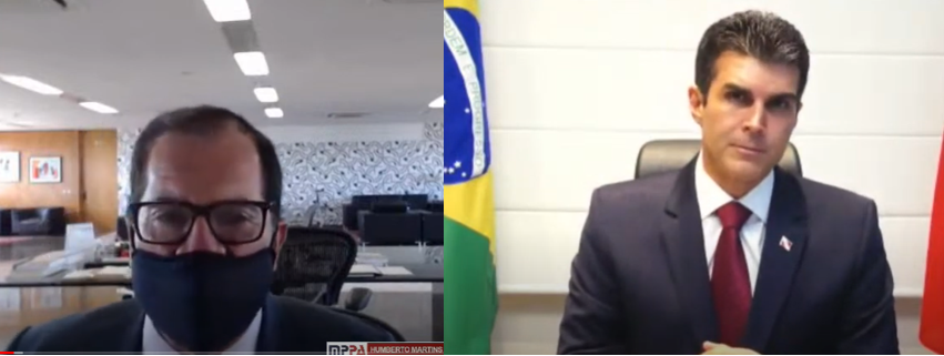 O presidente do STJ Humberto Martins e o governador Helder Barbalho fizeram pronunciamento virtual durante a posse