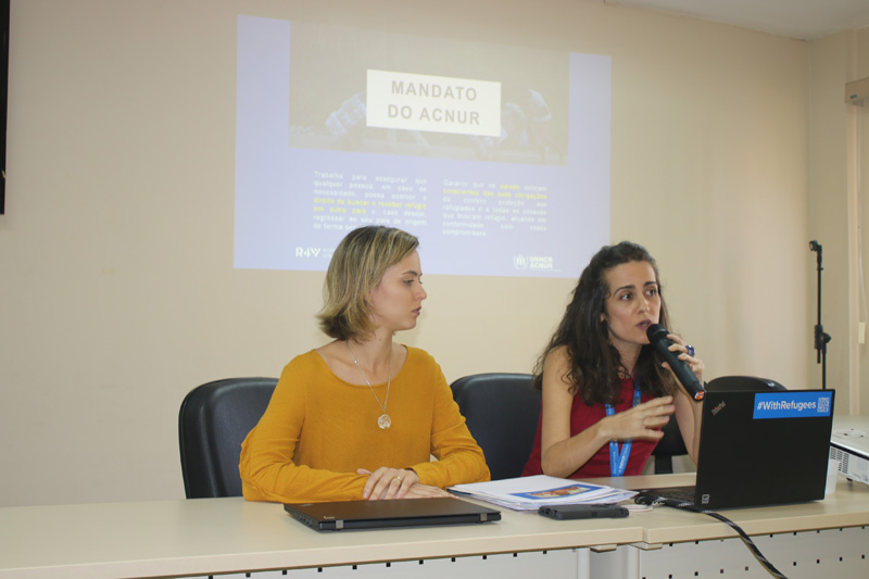 Janaína e Bruna da Acnur compartilharam informações para fortalecimento da atuação das instituições Janaína e Bruna da Acnur compartilharam informações para fortalecimento da atuação das instituições